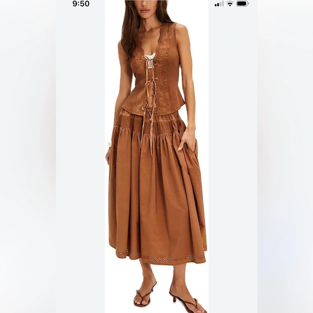 Free people Gesibelle in Macadamia Brown skirt set A line Medium NWT - Picture 7 of 16